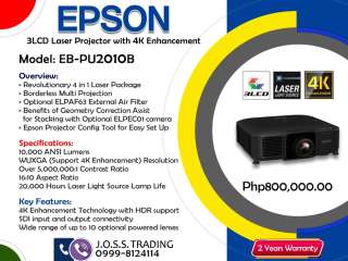 3LCD Laser Projector with 4k Enhancement Model: EB-PU2010B