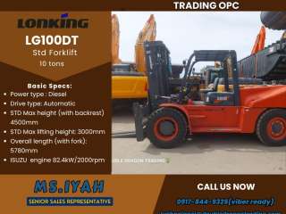 Lonking LG100DT std Forklift 10T- 3mtrs mast
