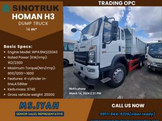 Sinotruk Homan H3 Dumptruck 6w 14m³