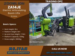 Zoomlion ZA14JE Electric Articulating Boom Lifts- 16mtrs.'